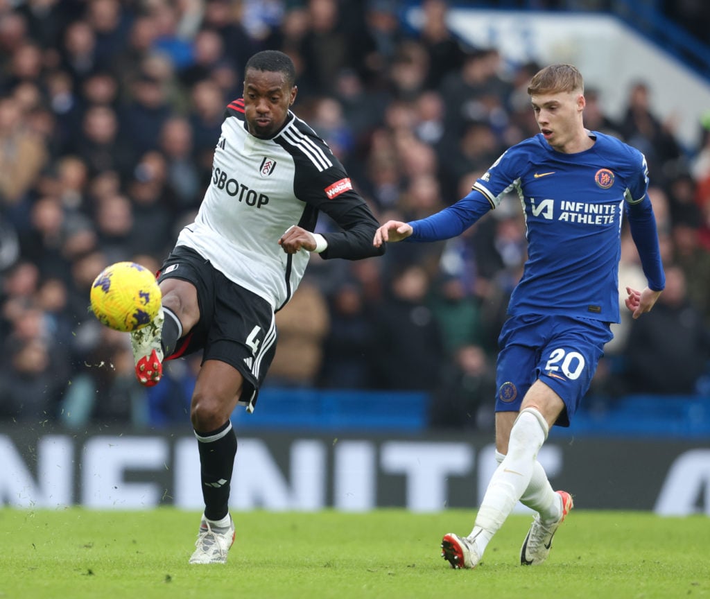 Tosin Adarabioyo of Fulham and Cole Palmer of Chelsea during the Premier League match between Chelsea FC and Fulham FC at Stamford Bridge in January...