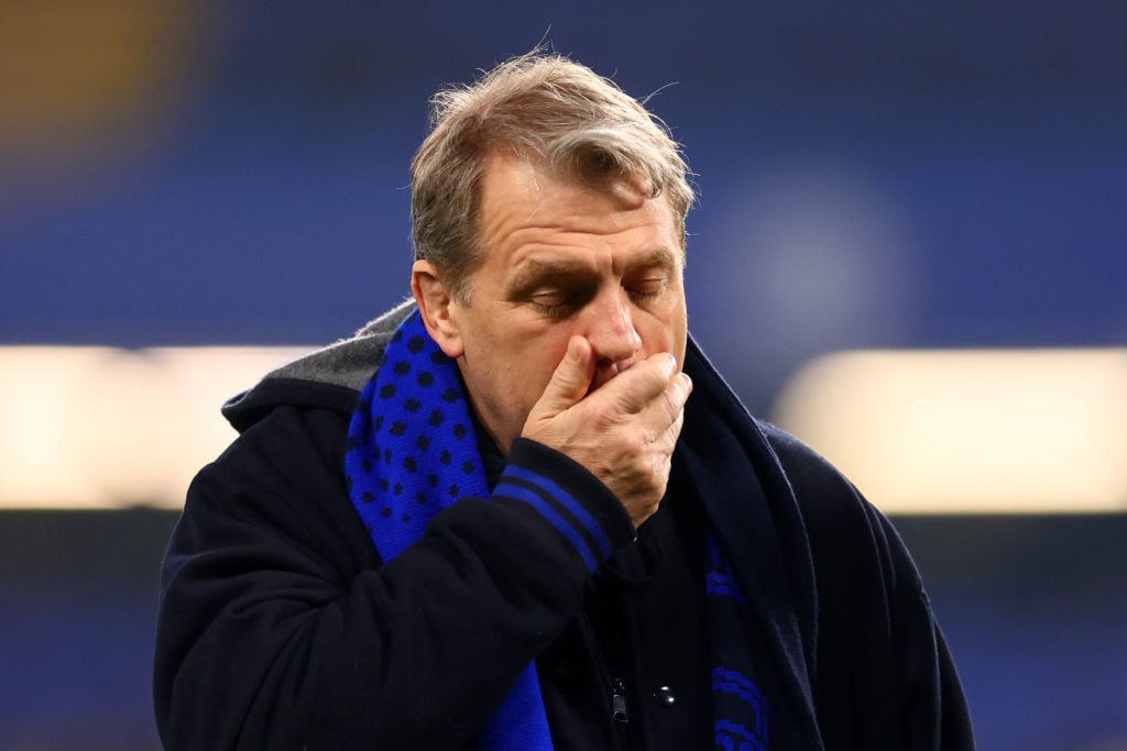 Chelsea owner Todd Boehly reacts following the Premier League match between Chelsea FC and Newcastle United at Stamford Bridge on March 11, 2024 in...