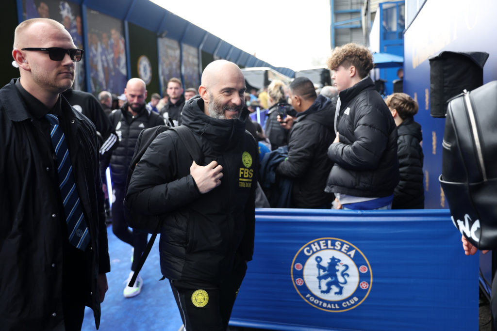 Leicester City Manager Enzo Maresca arrives ahead of the Emirates FA Cup Quarter Final match between Chelsea and Leicester City at Stamford Bridge ...