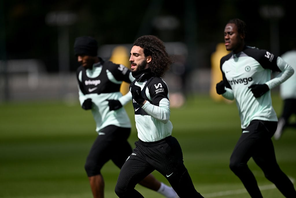 Marc Cucurella of Chelsea during a recovery training session at Chelsea Training Ground on April 29, 2024 in Cobham, England.