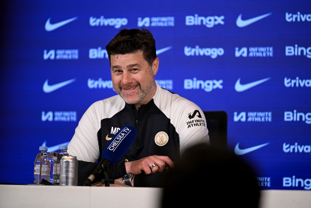 Head Coach Mauricio Pochettino of Chelsea during a press conference at Chelsea Training Ground on May 1, 2024 in Cobham, England.