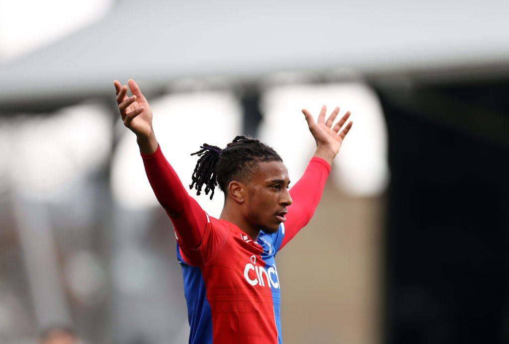 Michael Olise of Crystal Palace reacts during the Premier League match between Fulham FC and Crystal Palace at Craven Cottage on April 27, 2024 in ...