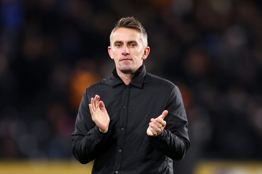Kieran McKenna, Manager of Ipswich Town, applauds the fans after the Sky Bet Championship match between Hull City and Ipswich Town at MKM Stadium o...