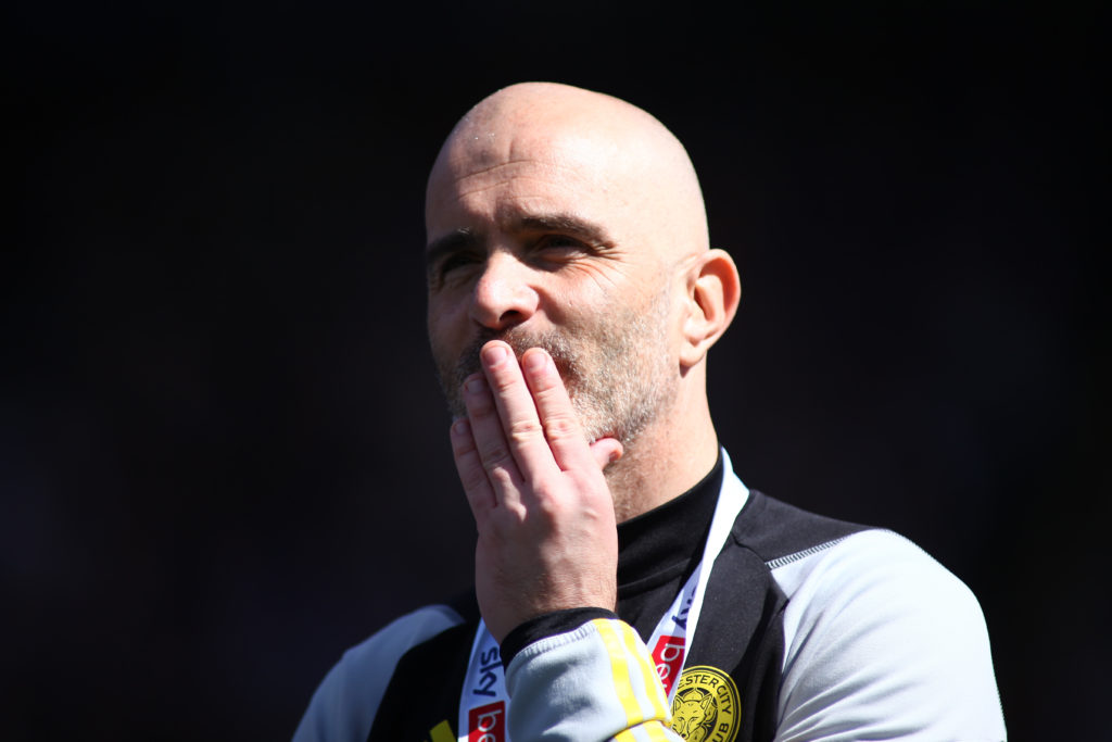 Leicester City manager Enzo Maresca celebrates winning the Championship following the Sky Bet Championship match between Leicester City and Blackbu...