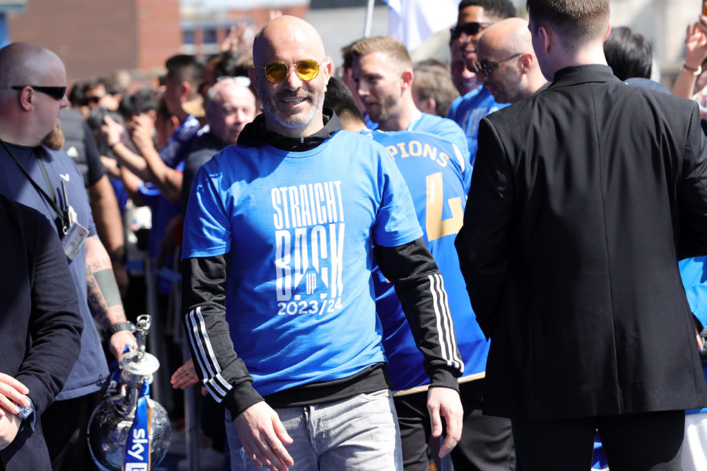 Leicester City Manager Enzo Maresca during the Leicester City trophy parade on May 5, 2024 in Leicester, England. Leicester City are the Sky Bet Ch...