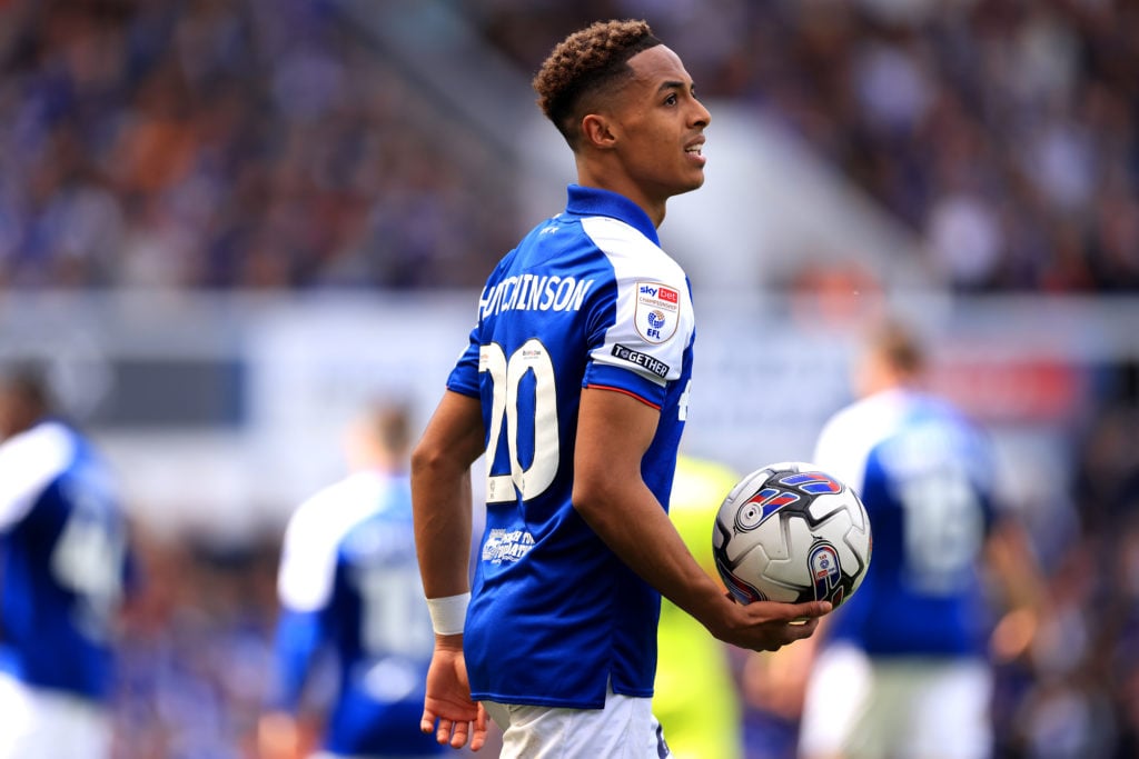 Omari Hutchinson of Ipswich Town during the Sky Bet Championship match between Ipswich Town and Huddersfield Town at Portman Road on May 04, 2024 i...