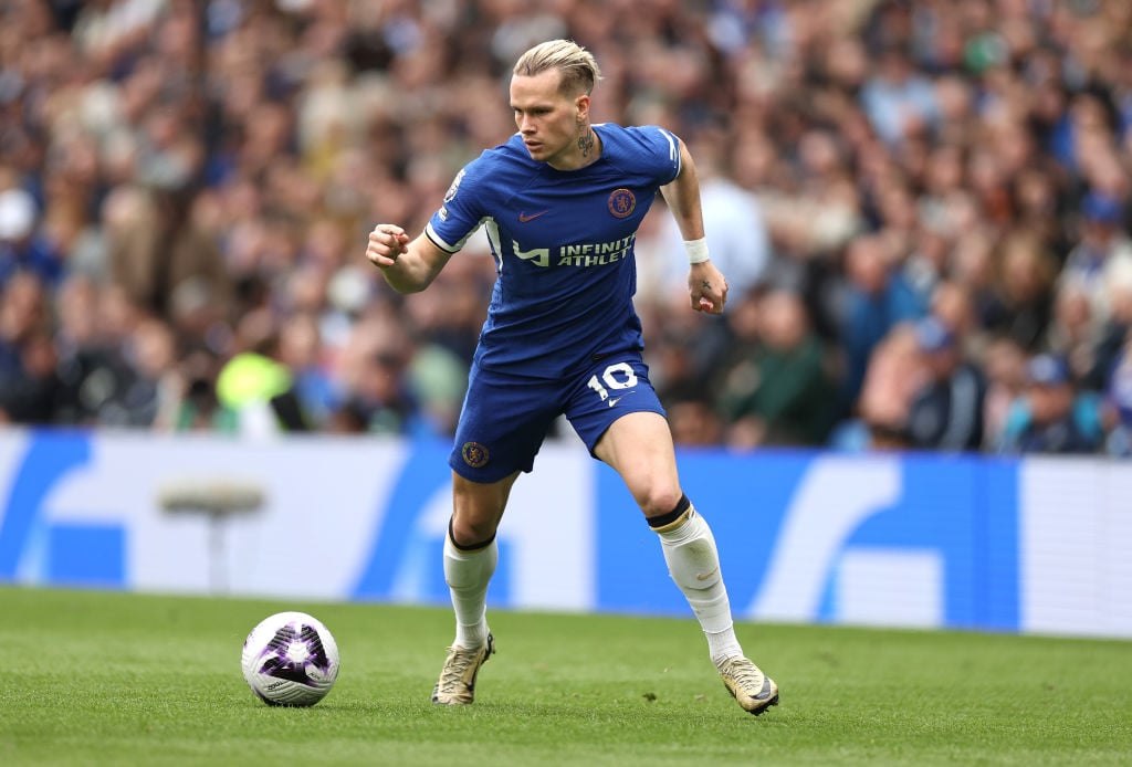 Mykhailo Mudryk of Chelsea controls the ball during the Premier League match between Chelsea FC and West Ham United at Stamford Bridge on May 05, 2...