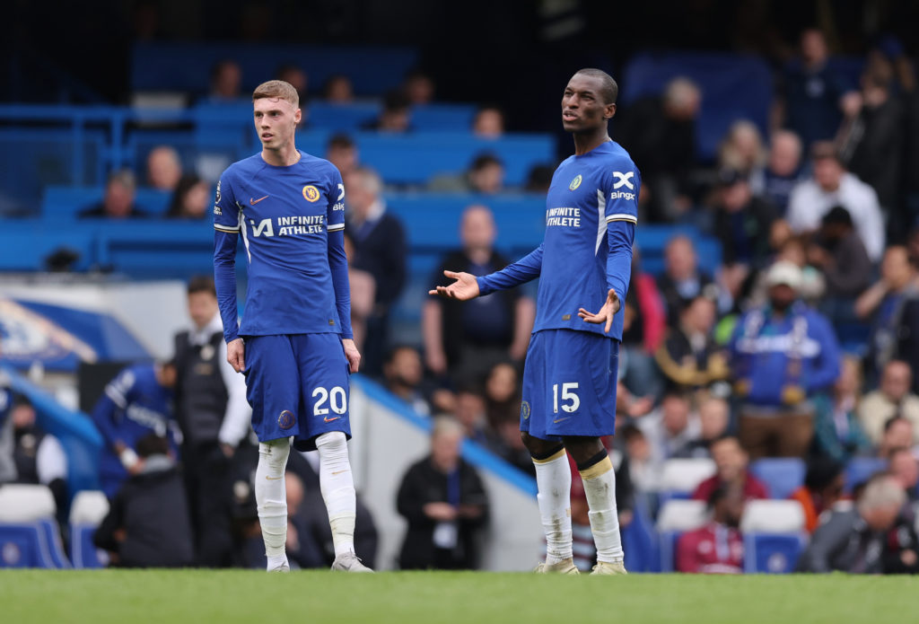 Cole Palmer of Chelsea and Nicolas Jackson of Chelsea  during the Premier League match between Chelsea FC and West Ham United at Stamford Bridge on...