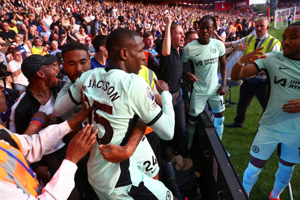 Nicolas Jackson of Chelsea celebrates after scoring a goal to make it 2-3 during the Premier League match between Nottingham Forest and Chelsea FC ...