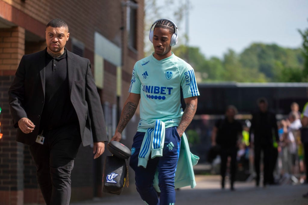 Crysencio Summerville of Leeds United is arriving at Carrow Road in Norwich, England, on May 12, 2024, before the Sky Bet Championship Play-Off Sem...