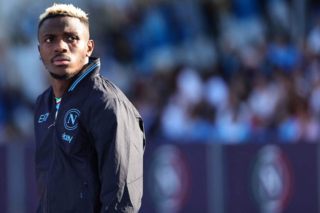 Victor Osimhen of SSC Napoli prior to the Serie A football match between SSC Napoli and Bologna FC at Diego Armando Maradona stadium. Naples (Italy...