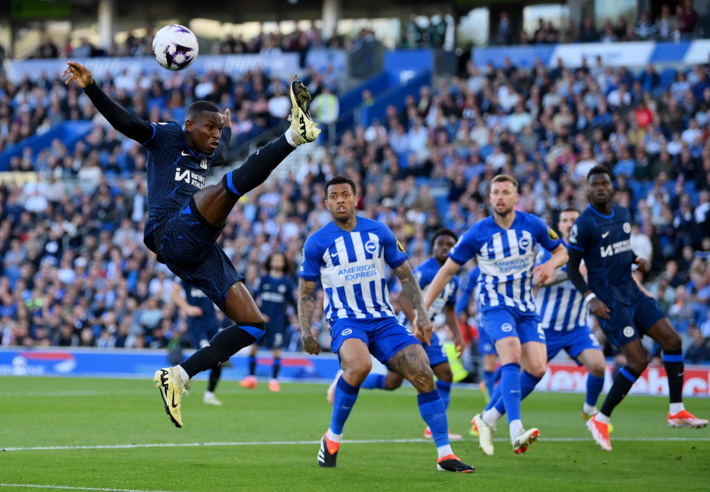 Nicolas Jackson of Chelsea misses a chance during the Premier League match between Brighton & Hove Albion and Chelsea FC at American Express Co...