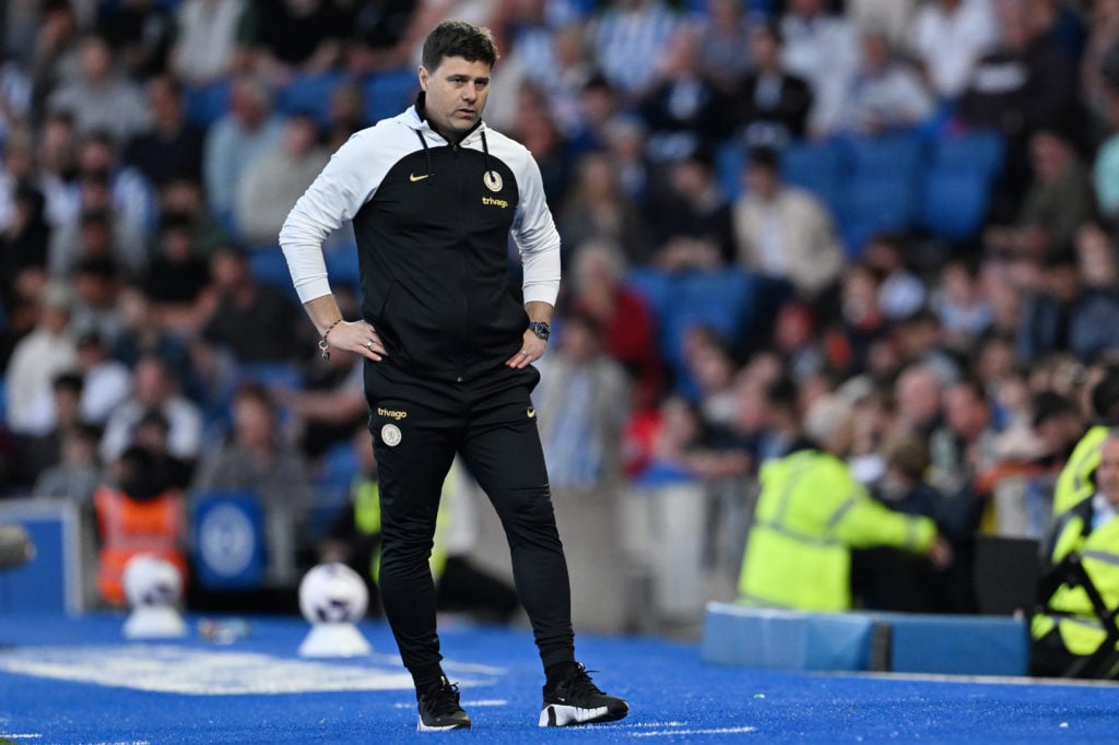 Mauricio Pochettino, Manager of Chelsea, reacts during the Premier League match between Brighton & Hove Albion and Chelsea FC at American Expre...