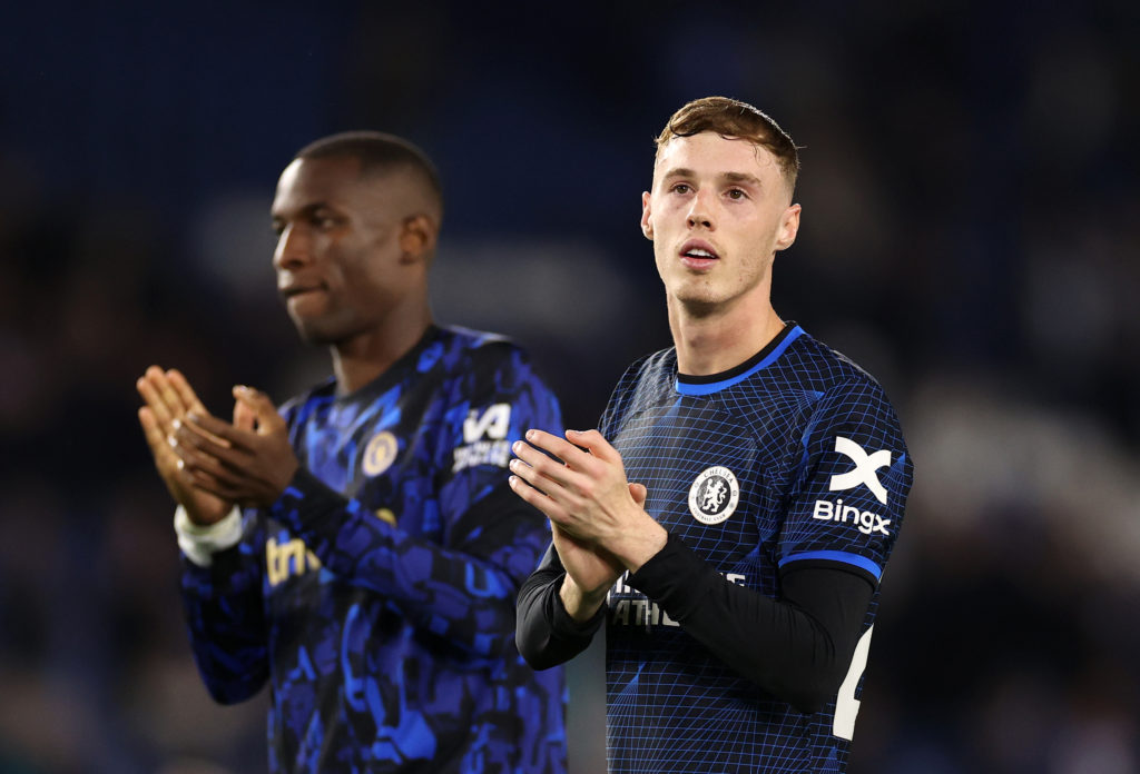 Cole Palmer of Chelsea applauds the fans after the team's victory in the Premier League match between Brighton & Hove Albion and Chelsea FC at ...