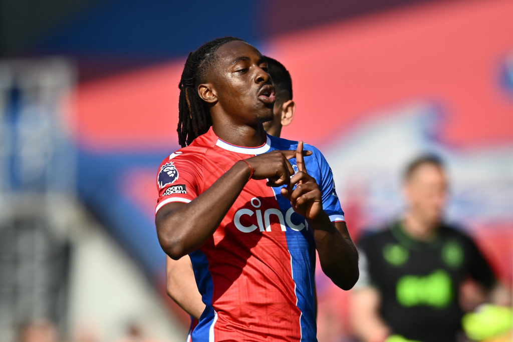 Eberechi Eze of Crystal Palace celebrates after scoring the goal during the Premier League match between Crystal Palace and Aston Villa at Selhurst...