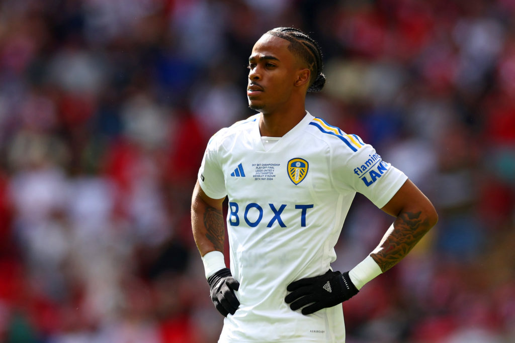Crysencio Summerville of Leeds United looks on during the Sky Bet Championship Play Final match between Leeds United and Southampton at Wembley Sta...