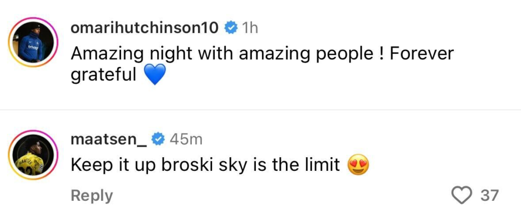 Ian Maatsen messages Omari Hutchinson on Instagram Ian Maatsen messages Omari Hutchinson on Instagram
