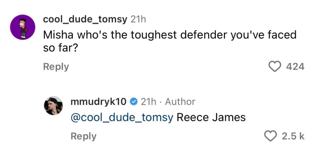 Mykhailo Mudryk's Instagram response when asked his toughest defender
