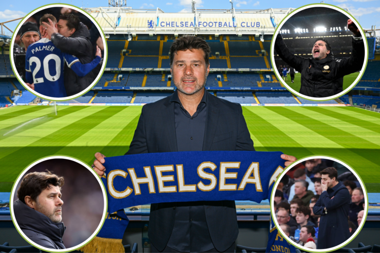 Pochettino poses with Chelsea scarf