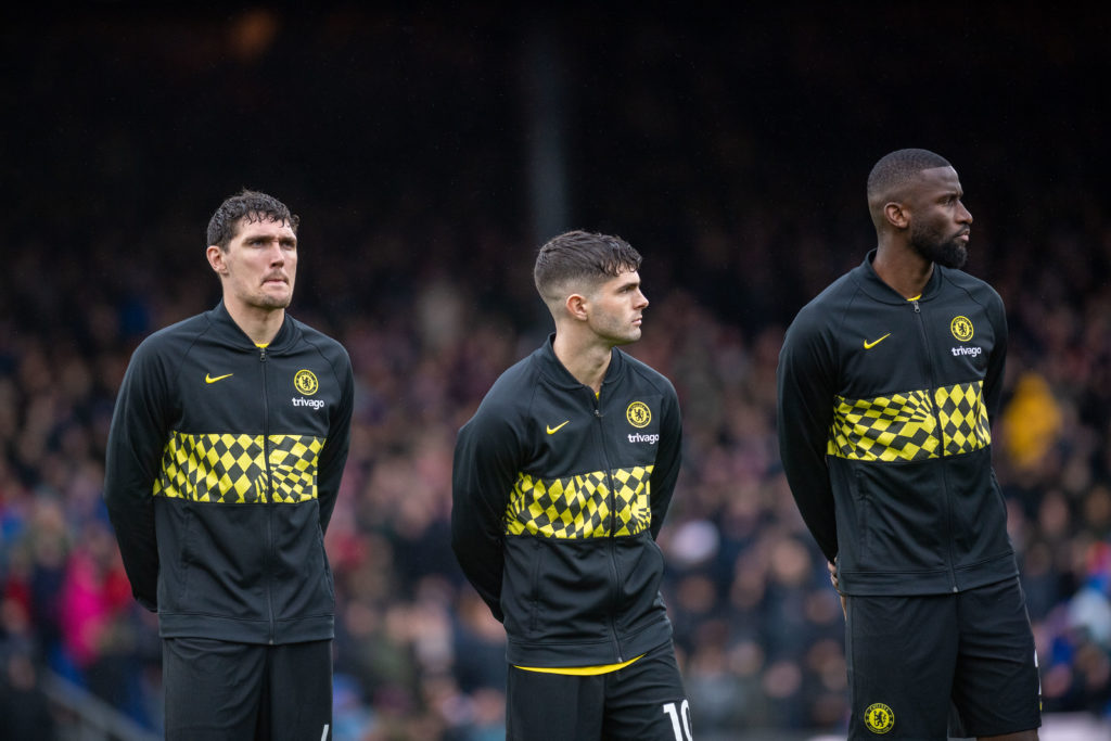 Andreas Christensen, Christian Pulisic, Antonio Rudiger of Chelsea during the Premier League match between Crystal Palace and Chelsea at Selhurst P...