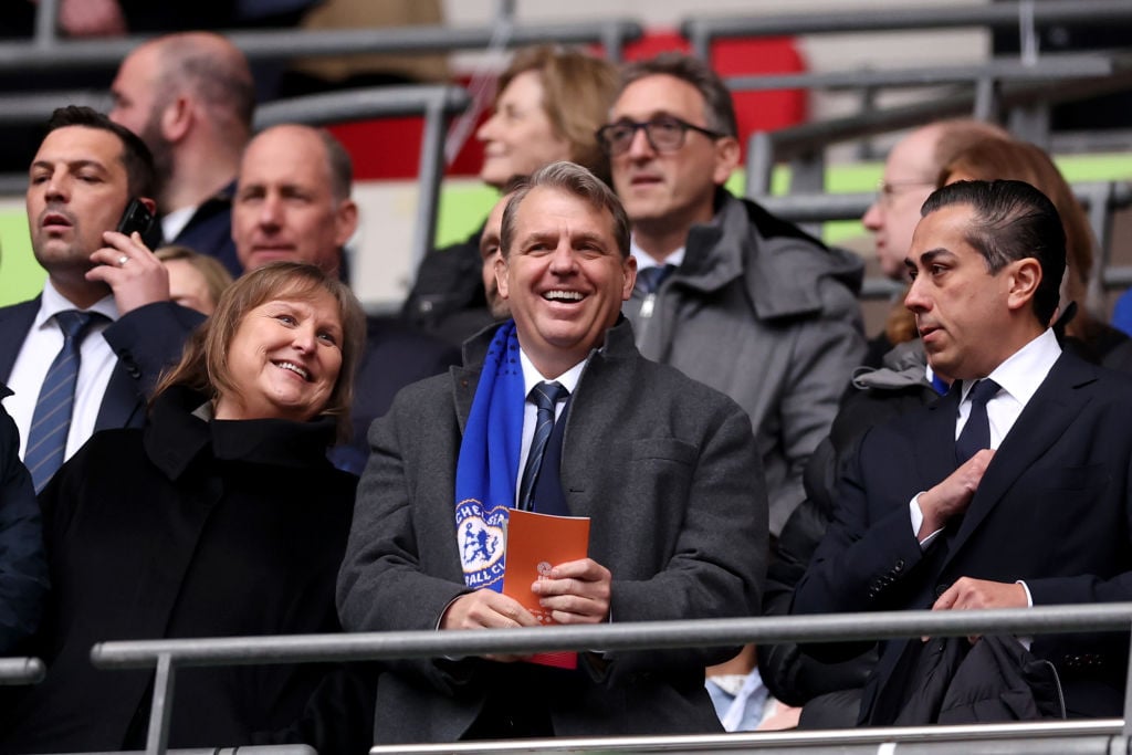 Todd Boehly, Owner of Chelsea, applauds from the stand prior to the Carabao Cup Final match between Chelsea and Liverpool at Wembley Stadium on Feb...