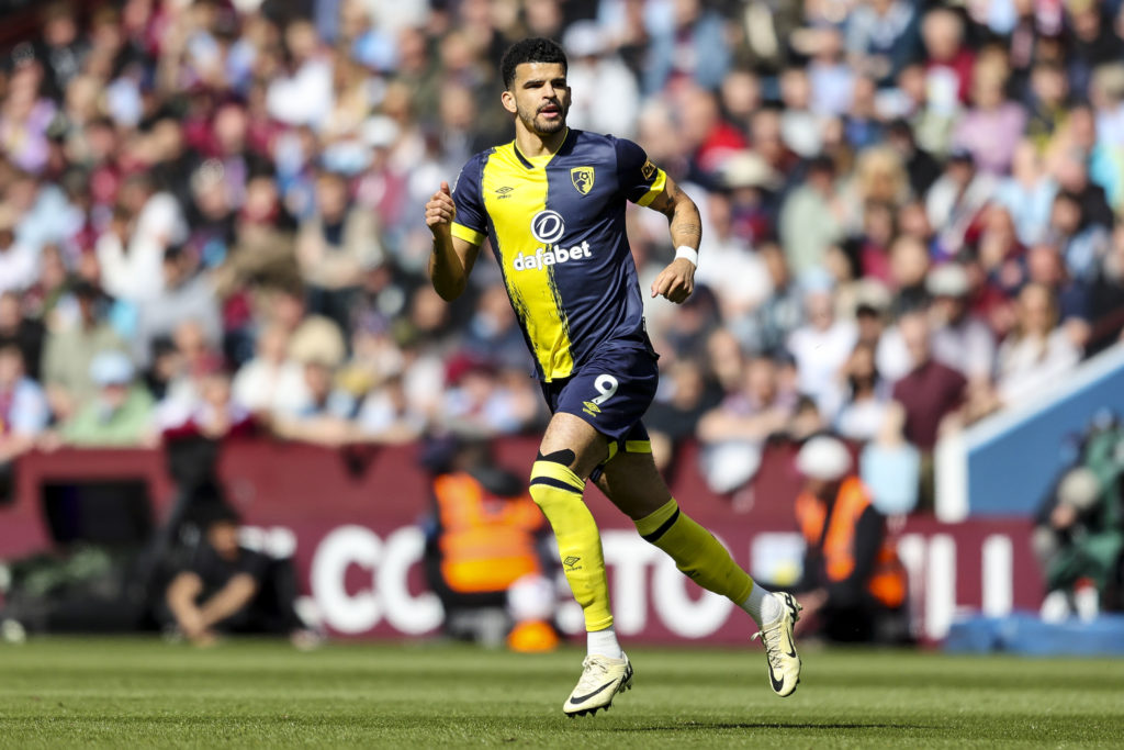 Dominic Solanke of Bournemouth during the Premier League match between Aston Villa and AFC Bournemouth at Villa Park on April 21, 2024 in Birmingha...