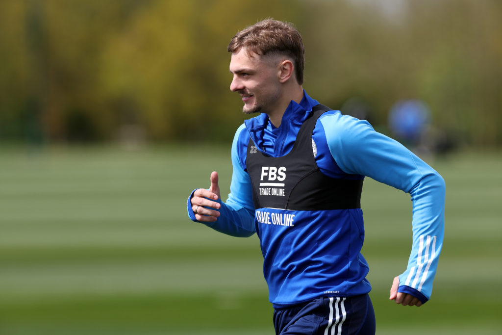 Kiernan Dewsbury-Hall of Leicester City during a team training session and press conference at Leicester City Training Ground, Seagrave on April 26...