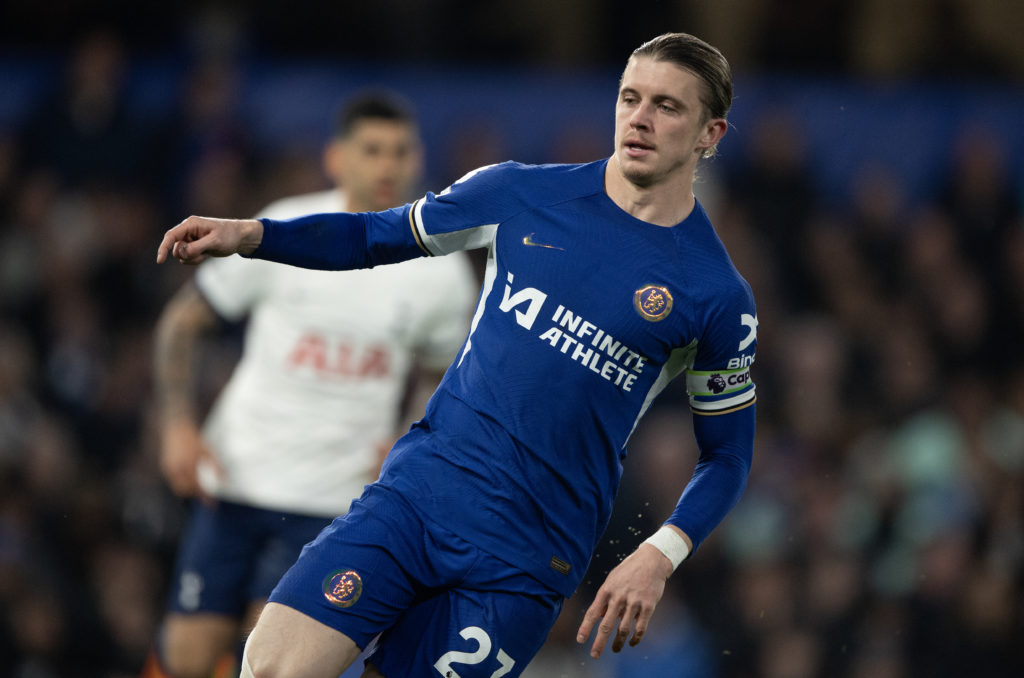 Conor Gallagher of Chelsea during the Premier League match between Chelsea FC and Tottenham Hotspur at Stamford Bridge on May 02, 2024 in London, E...