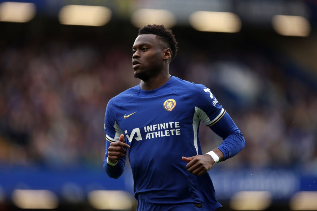 Benoit Badiashile of Chelsea during the Premier League match between Chelsea FC and West Ham United at Stamford Bridge on May 05, 2024 in London, E...