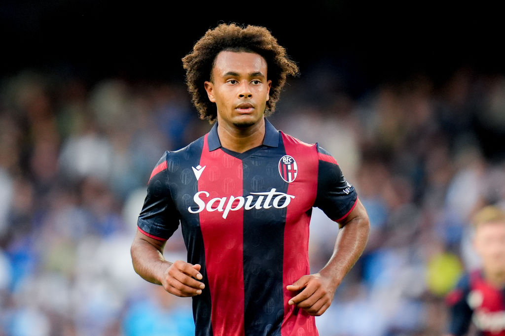 Joshua Zirkzee of Bologna FC looks on during the serie A TIM match between SSC Napoli and Bologna FC at Stadio Diego Armando Maradona on May 11, 20...