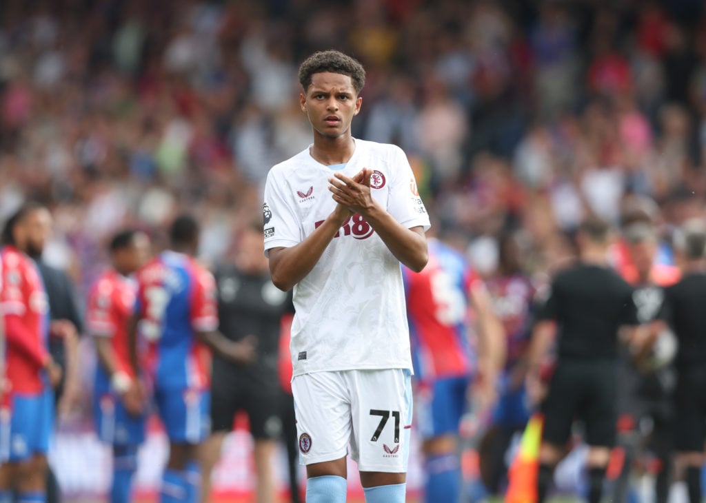 Aston Villa's Omari Kellyman applauds the fans at the final whistle during the Premier League match between Crystal Palace and Aston Villa at Selhu...