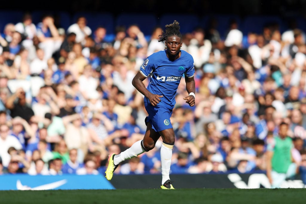 Lesley Ugochukwu of Chelsea looks on during the Premier League match between Chelsea FC and AFC Bournemouth at Stamford Bridge on May 19, 2024 in L...