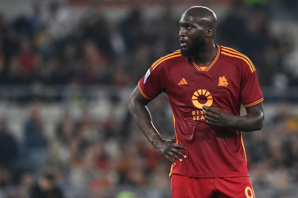 Romelu Lukaku of AS Roma reacts during the Serie A TIM match between AS Roma and Genoa CFC at Stadio Olimpico on May 19, 2024 in Rome, Italy.