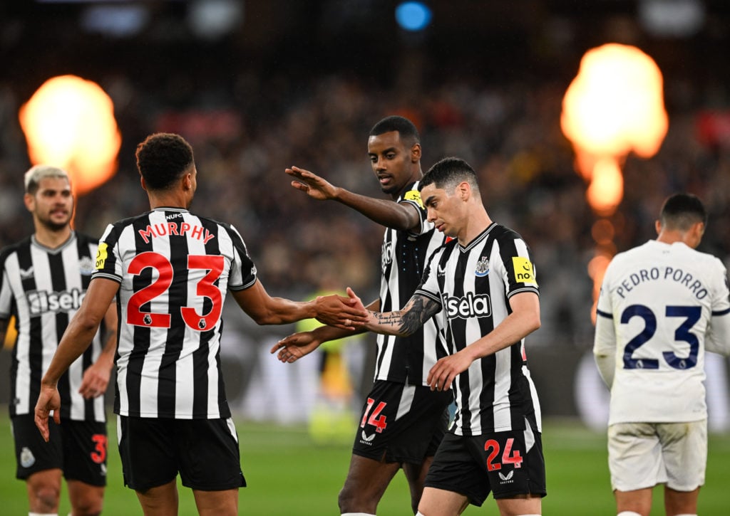 Alexander Isak of Newcastle United (14) celebrates after scoring  the equalising goal during the exhibition match between Tottenham Hotspur FC and ...