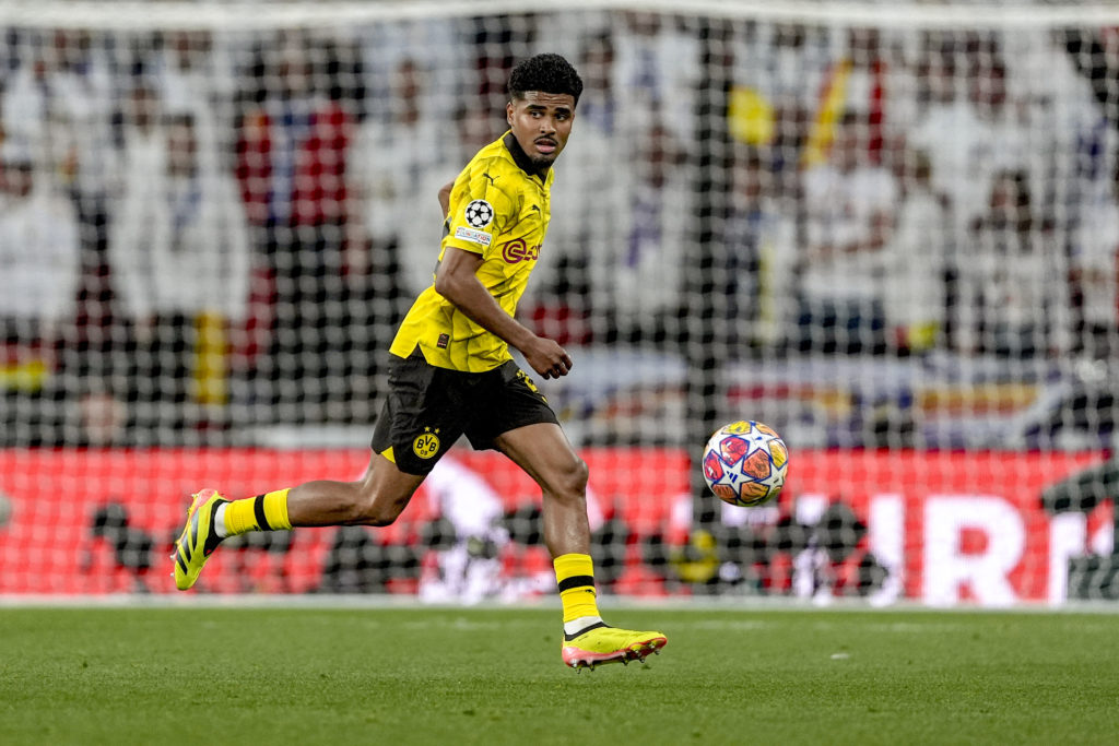 Ian Maatsen of Borussia Dortmund in action during the UEFA Champions League 2023/24 final match between Borussia Dortmund and Real Madrid CF at Wem...