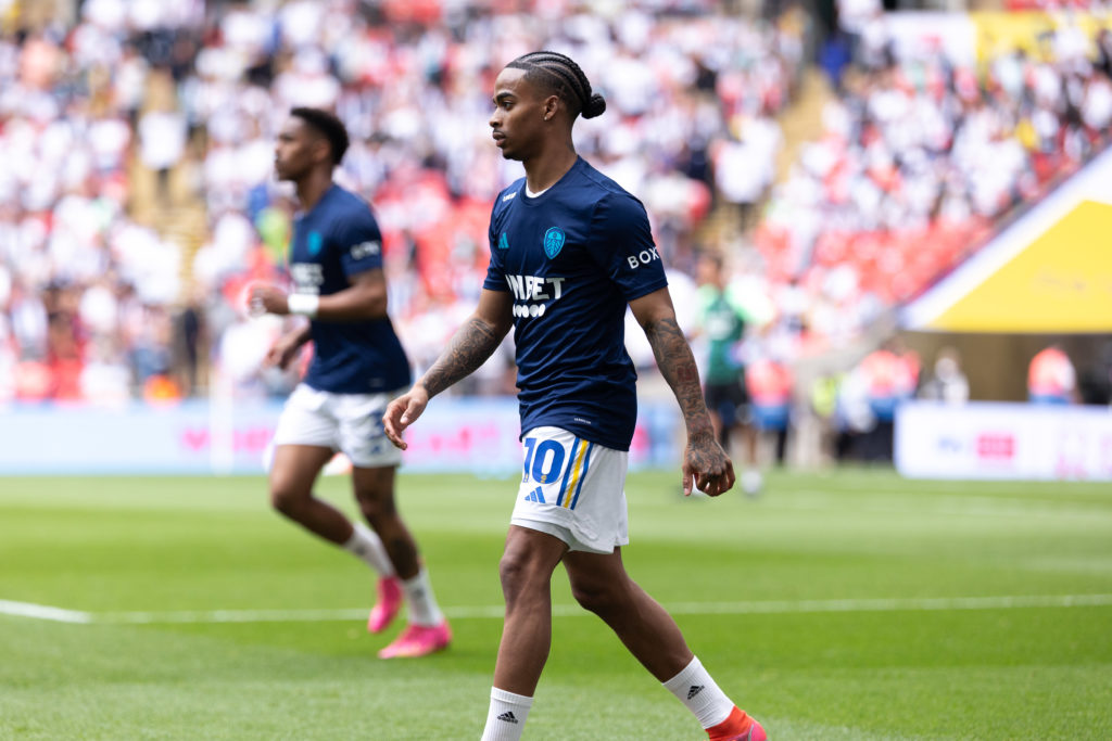 Crysencio Summerville (Leeds United) is preparing before the SkyBet Championship Playoff Final between Leeds United and Southampton at Wembley Stad...