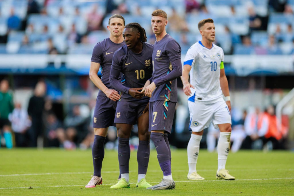 Conor Gallagher, Eberechi Eze and Cole Palmer of England  during the international friendly match between England and Bosnia & Herzegovina at S...