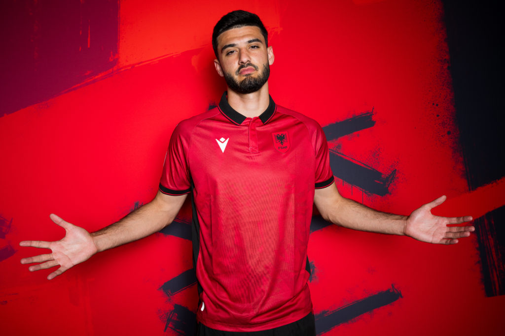Armando Broja of Albania poses for a portrait during the Albania Portrait session ahead of the UEFA EURO 2024 Germany on June 04, 2024 in Berlin, G...
