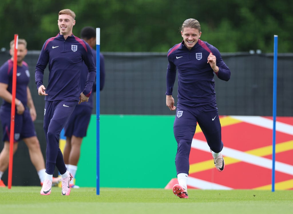 Conor Gallagher of England and Cole Palmer of England in training at Spa & Golf Resort Weimarer Land on June 15 2024 in Blankenhain, Germany.