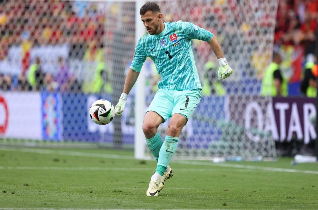 Jan Oblak of Slovenia controls the ball during the UEFA EURO 2024 group stage match between Belgium and Slovakia at Frankfurt Arena on June 17, 202...
