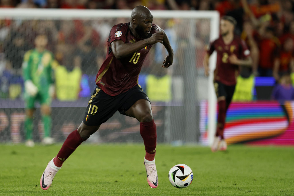 Romelu Lukaku of Belgium on the ball during the UEFA EURO 2024 group stage match between Belgium and Romania at Cologne Stadium on June 22, 2024 in...
