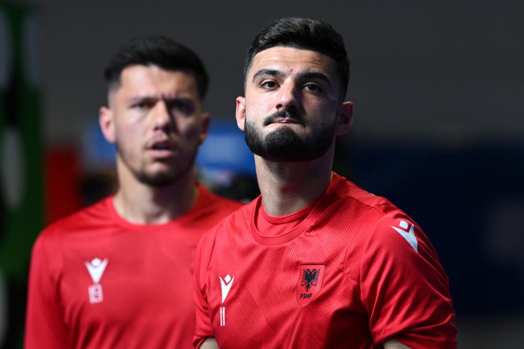 Armando Broja of Albania looks on in the tunnel ahead of the second half during the UEFA EURO 2024 group stage match between Croatia and Albania at...
