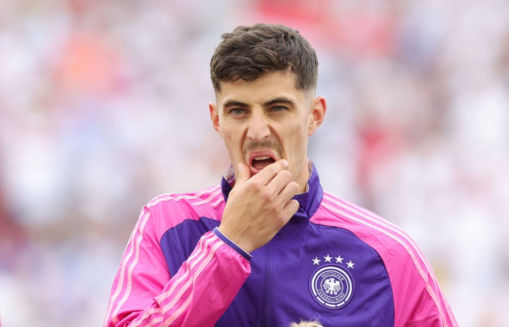 Kai Havertz of Germany gestures ahead of the UEFA EURO 2024 group stage match between Germany and Hungary at Stuttgart Arena on June 19, 2024 in St...