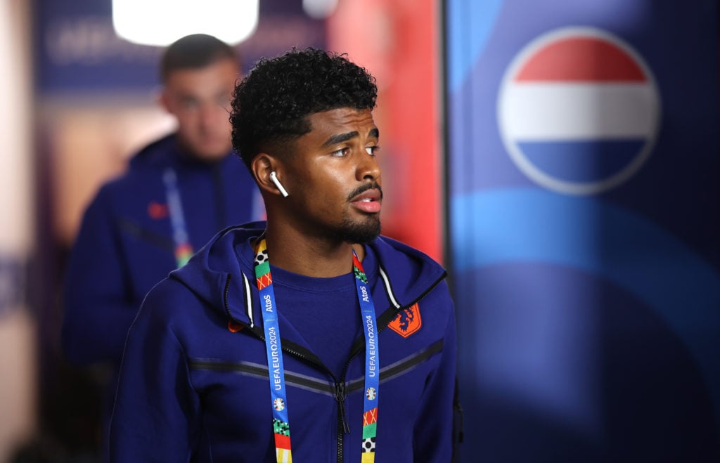 Ian Maatsen of the Netherlands arrives at the stadium prior to the UEFA EURO 2024 group stage match between Netherlands and France at Football Stad...