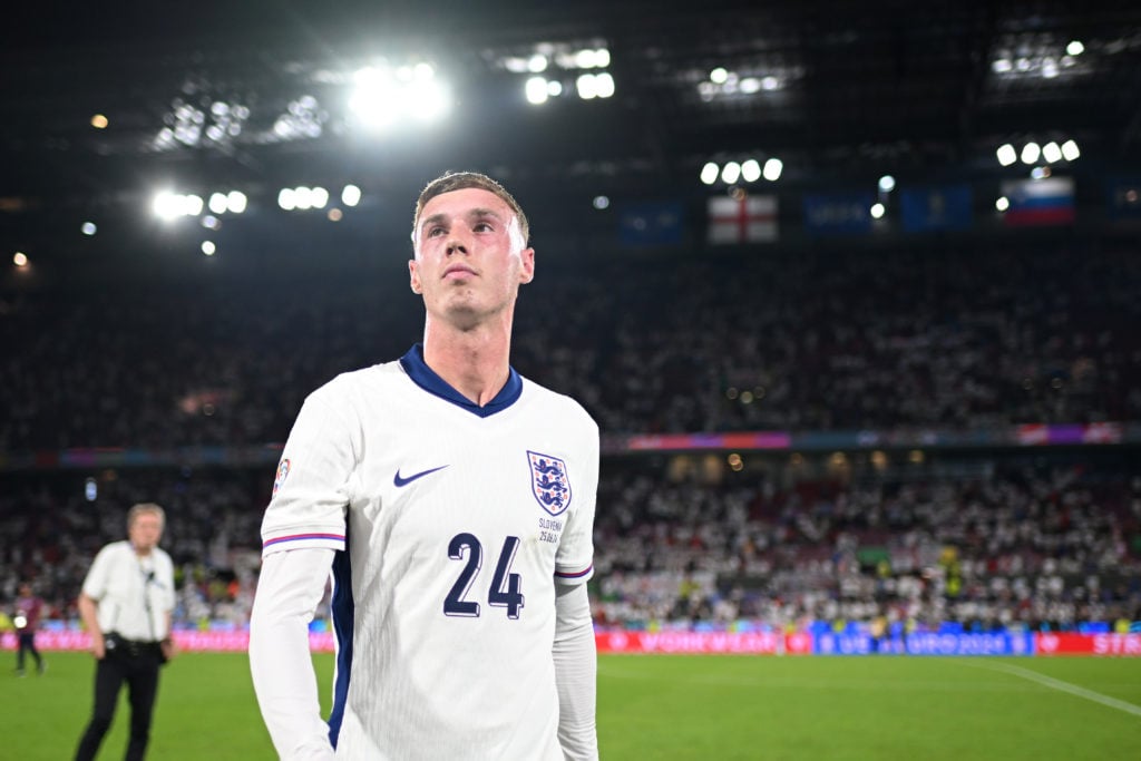 Cole Palmer of England reacts afterduring the UEFA EURO 2024 group stage match between England and Slovenia at Cologne Stadium on June 25, 2024 in ...
