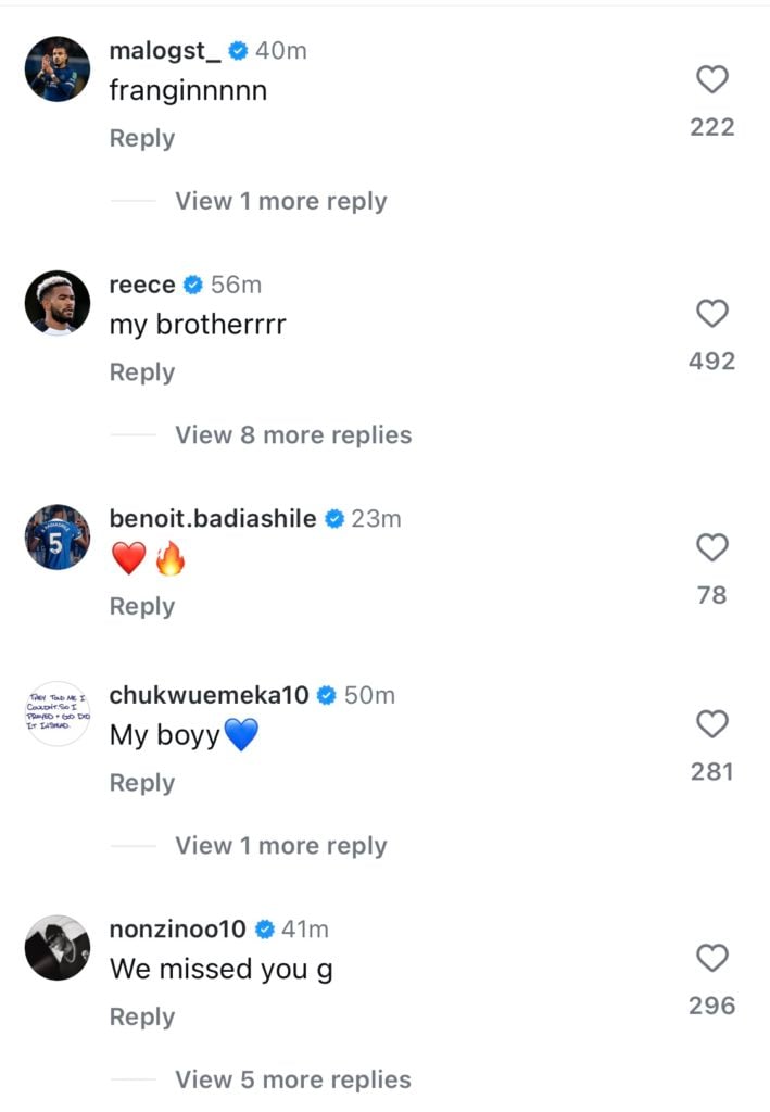Chelsea players' responses to Wesley Fofana's Instagram post