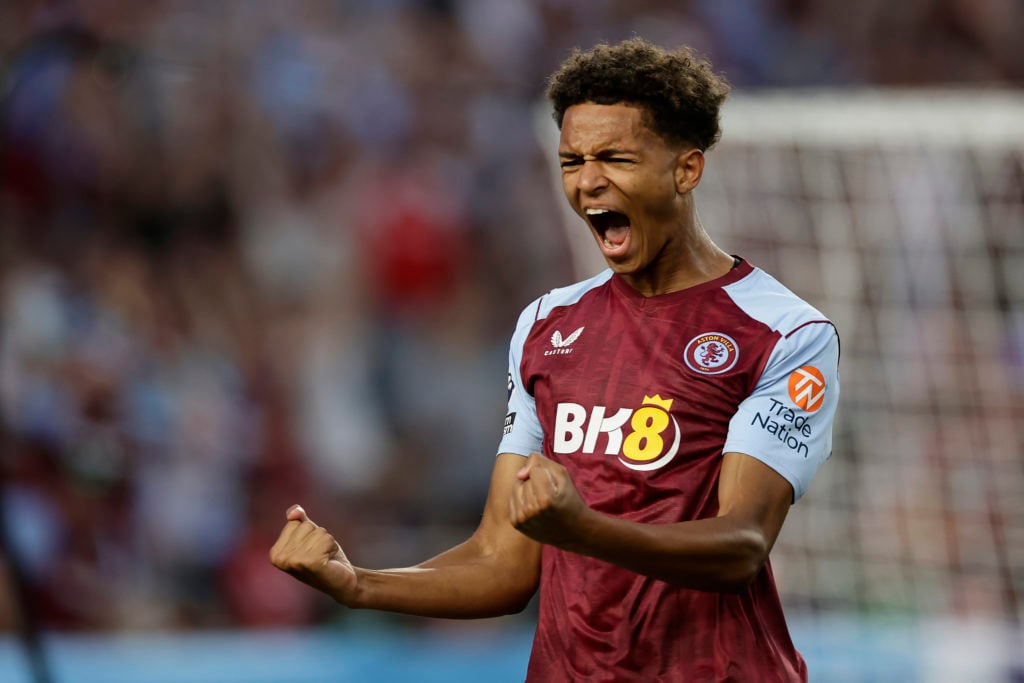 Omari Kellyman #71 of Aston Villa reacts after a goal in the second half during a Premier League Summer Series match between Aston Villa and Newcas...
