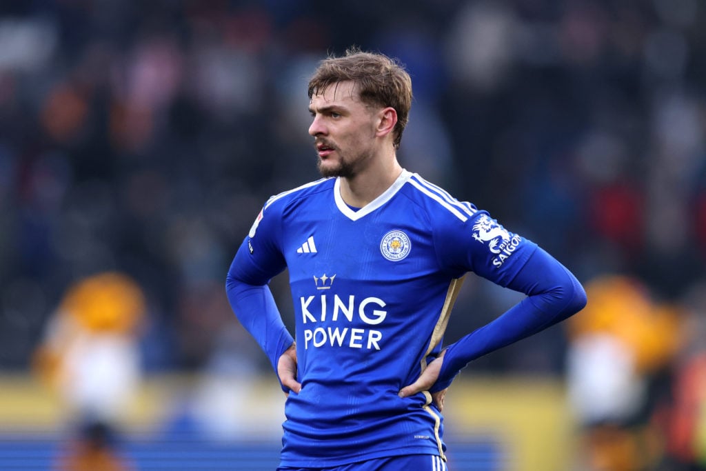 Kiernan Dewsbury-Hall of Leicester City looks dejected following  the Sky Bet Championship match between Hull City and Leicester City at MKM Stadiu...