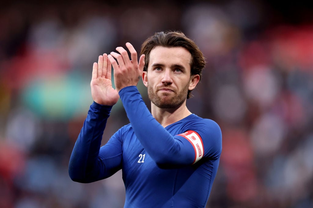 Ben Chilwell of Chelsea applauds the fans after the team's defeat during the Emirates FA Cup Semi Final match between Manchester City and Chelsea a...