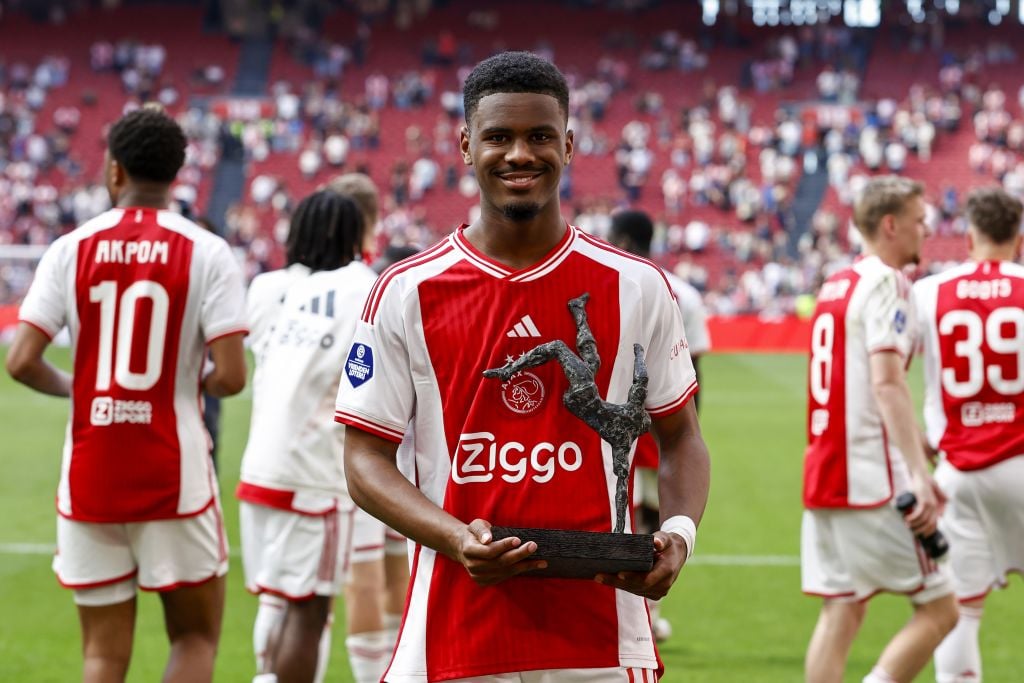 AMSTERDAM - Jorrel Hato of Ajax is talent of the year during the Dutch Eredivisie match between Ajax Amsterdam and Almere City FC in the Johan Crui...